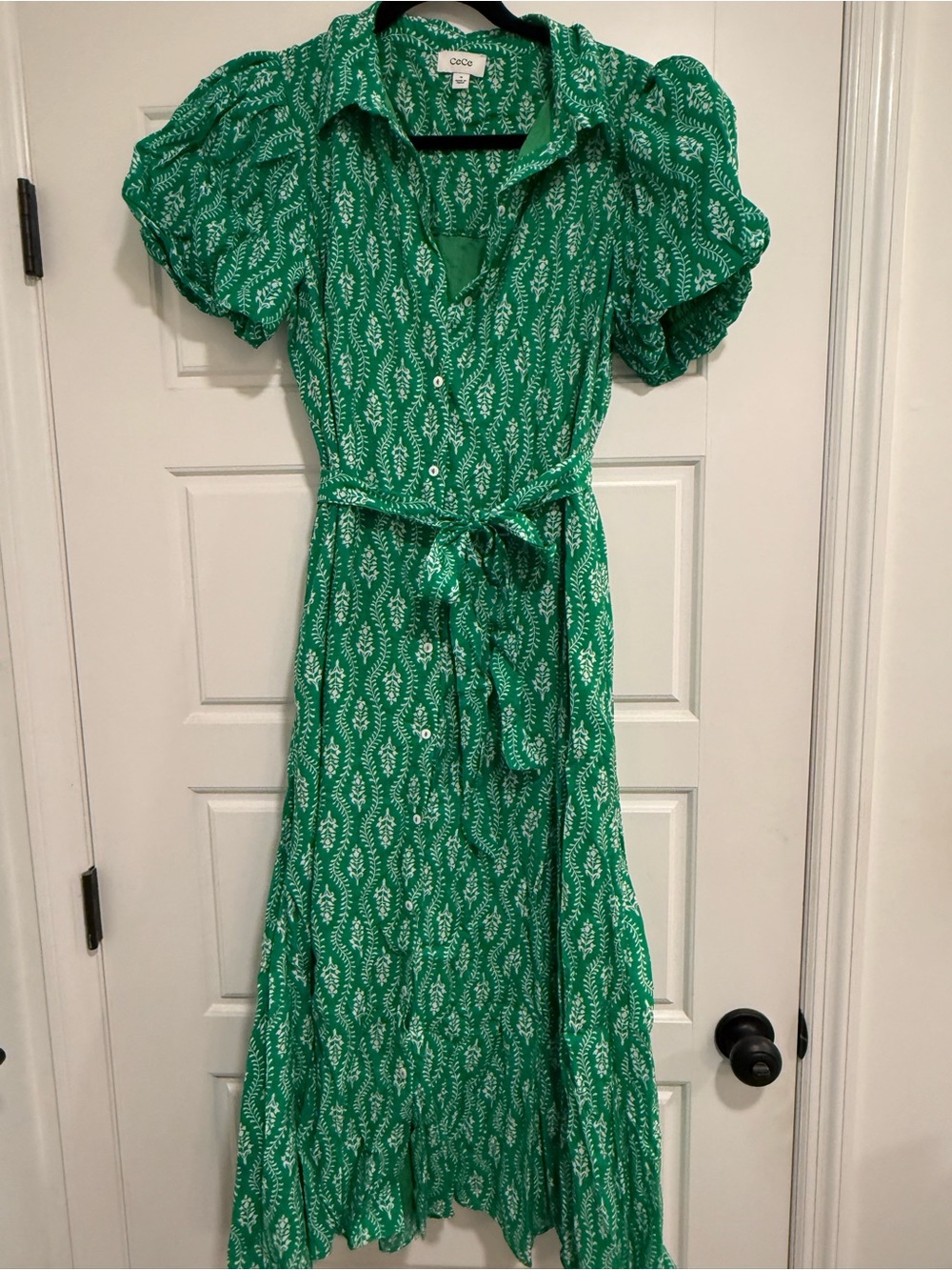 Cece Green Floral Printed Puff-Sleeve Midi Shirtdress size M